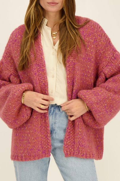 Purple chunky knitted cardigan with lurex