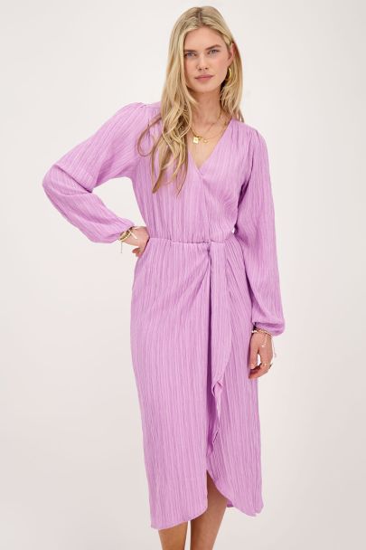 Purple crinkle midi dress with overlap 