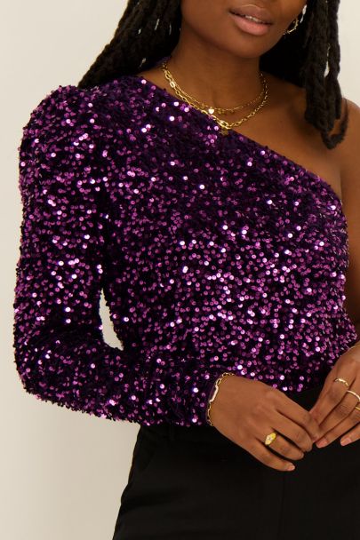 Purple one-shoulder top with sequins