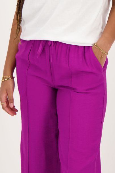 Pantalon large violet avec ceinture élastique 