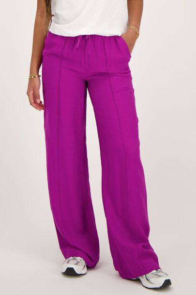Purple wide-leg trousers with pintuck and elasticated waistband