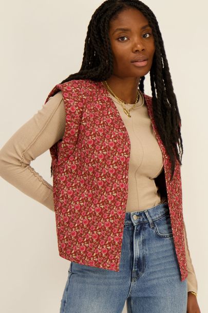 Red gilet with flower print