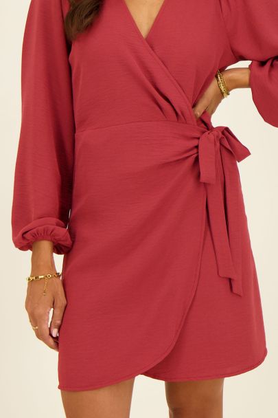 Red long-sleeved wrap dress