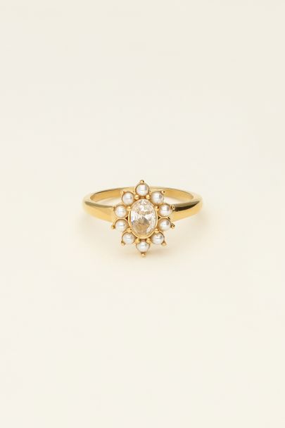 Ring with clear rhinestone and pearls | My Jewellery