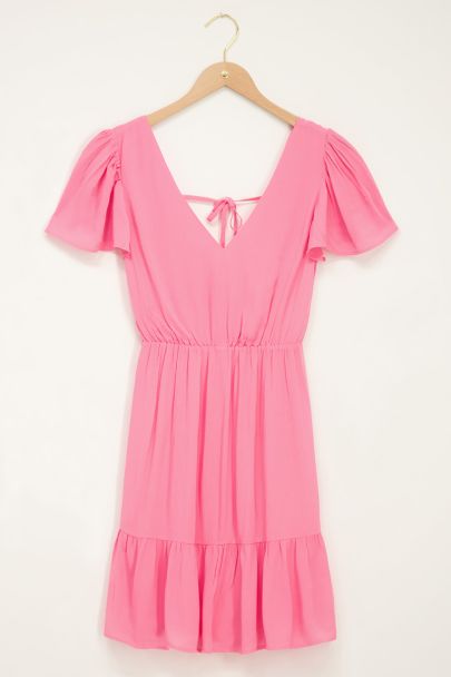 Roze korte jurk met V-Shape