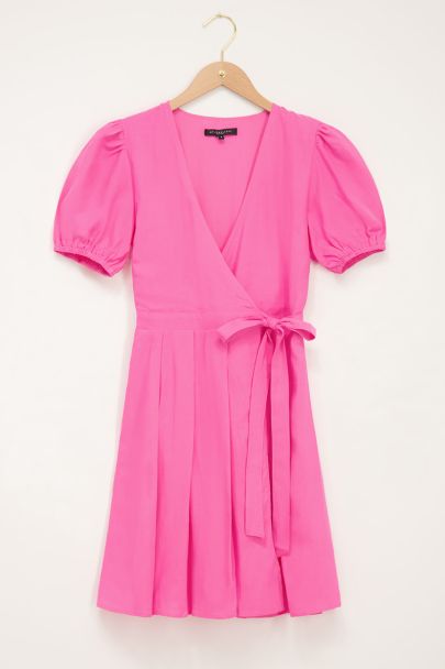 Pink puff sleeved wrap dress