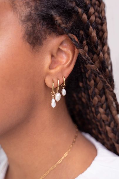 Set of three different pearl hoop earrings