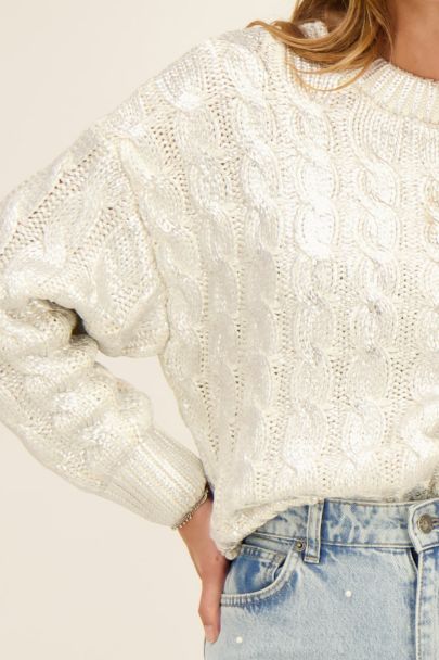 Silver Metallic Cable Sweater