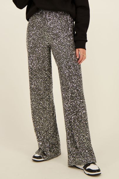 Silver wide leg pants with sequins