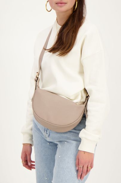 Taupe cross-body bag with gold zip