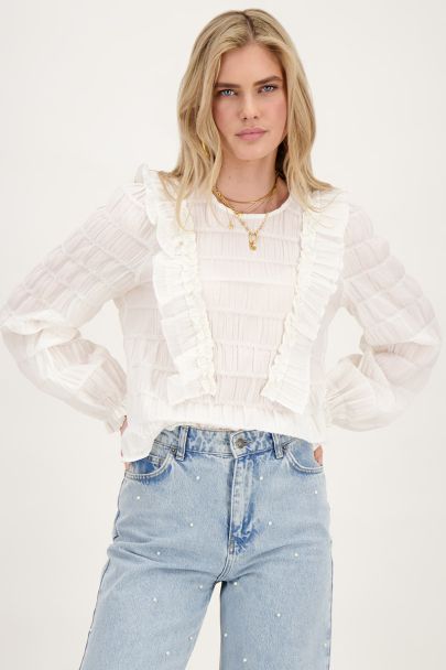 White blouse with bubble structure & ruffles