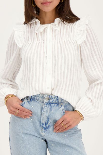 Witte ruffle blouse met strikdetail