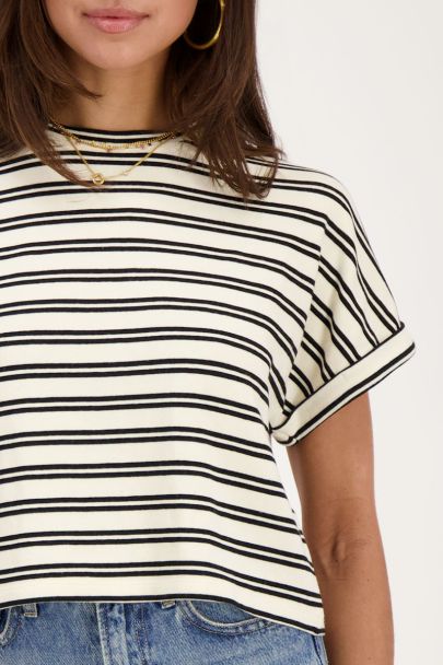 White T-shirt with double black stripes