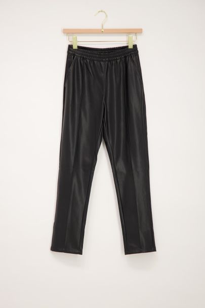 Black leather-look trousers