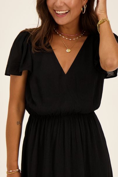 Black short V-neck dress