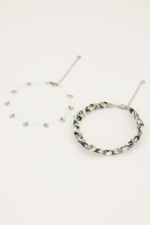 fotografie nek overhead Groene gevlochten enkelband set | My Jewellery