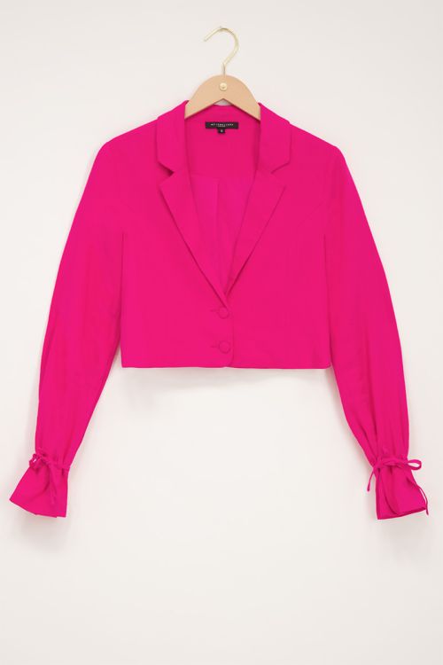 Pink linen look cropped blazer | My Jewellery
